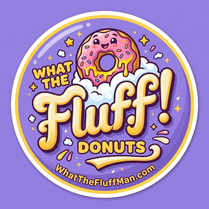 Fluff Club sticker — a happy pink donut floating on clouds